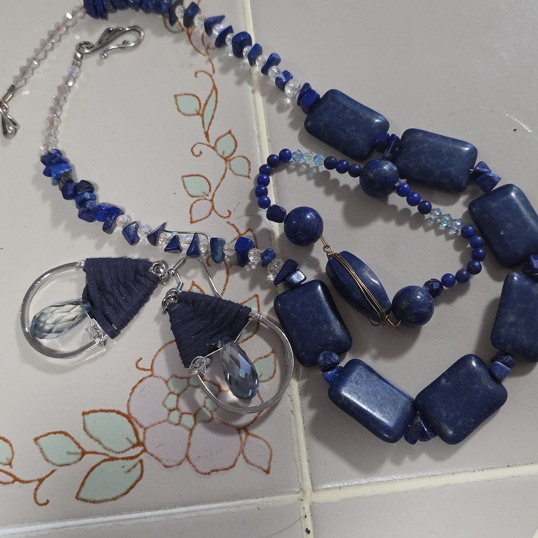 Aaa Crystal Authentic Semi-Precious Lapis Gemstoe 3 Pce Jewelry Set All 1ofakind
